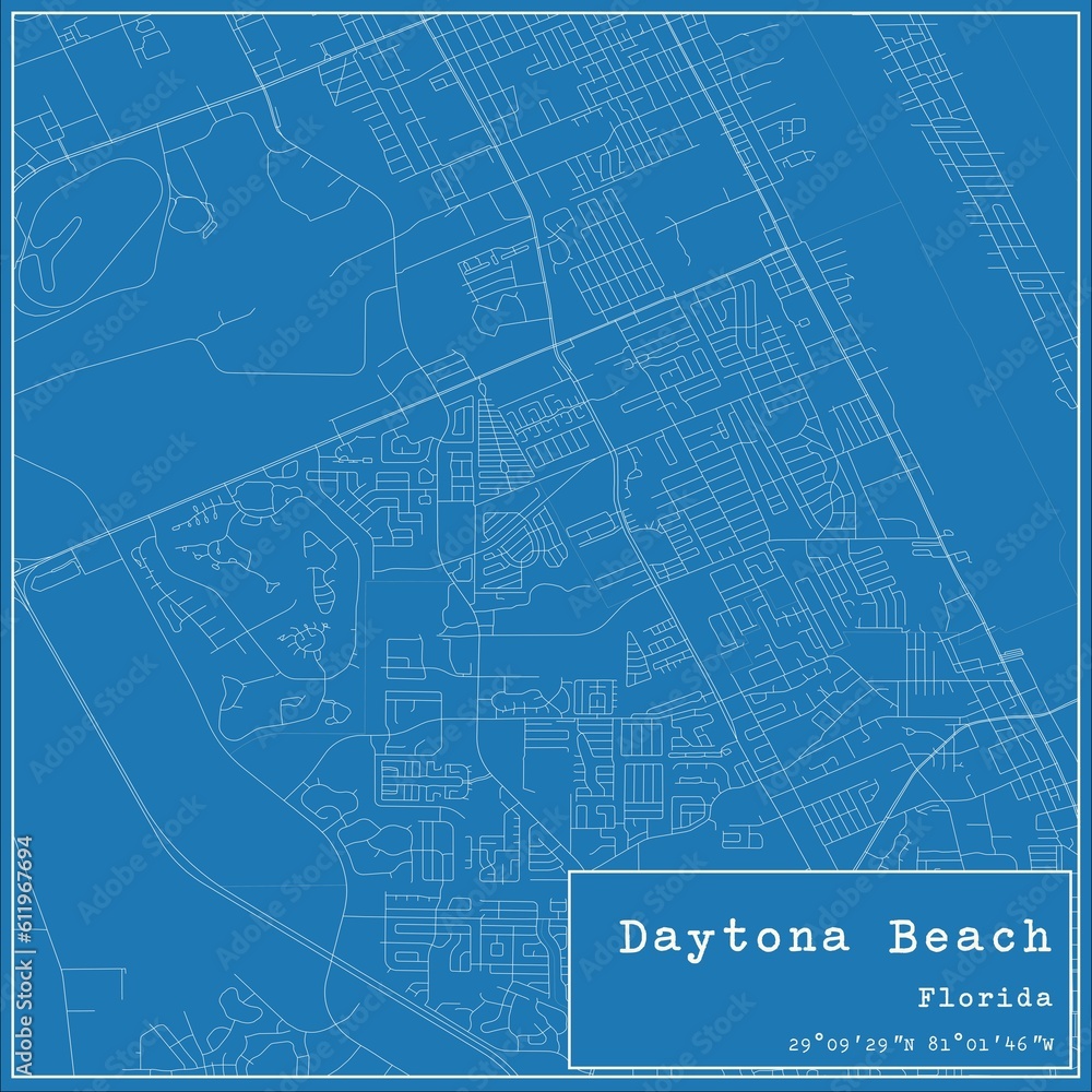 Blueprint US city map of Daytona Beach, Florida. Blueprint US city map of Daytona Beach, Florida.