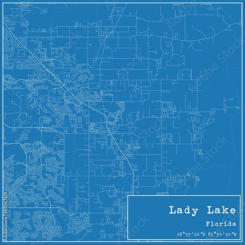 Blueprint US city map of Lady Lake, Florida.