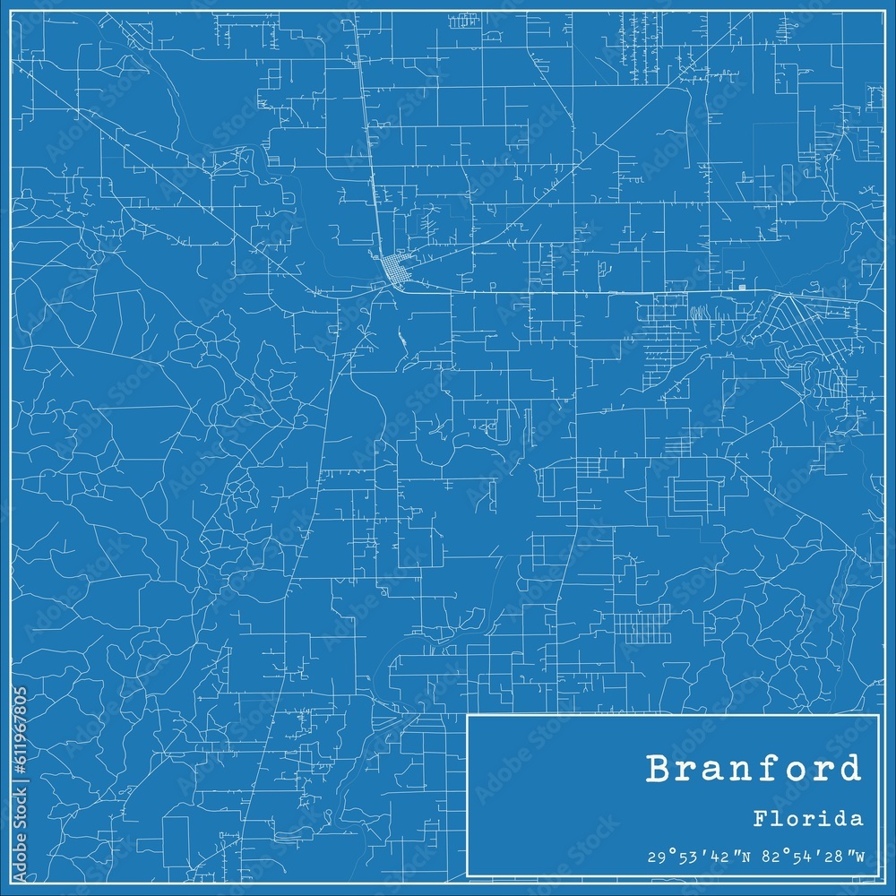 Blueprint US city map of Branford, Florida.