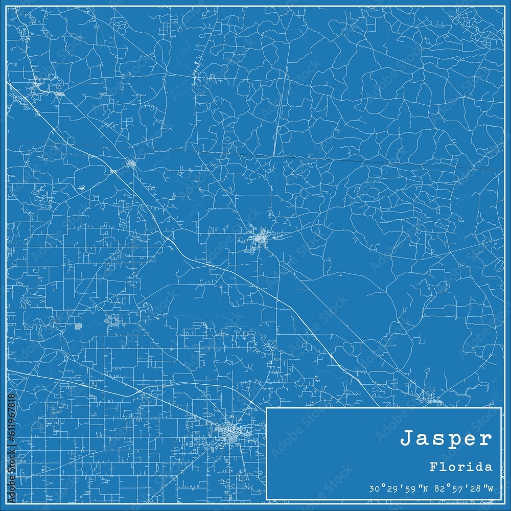 Blueprint US city map of Jasper, Florida.