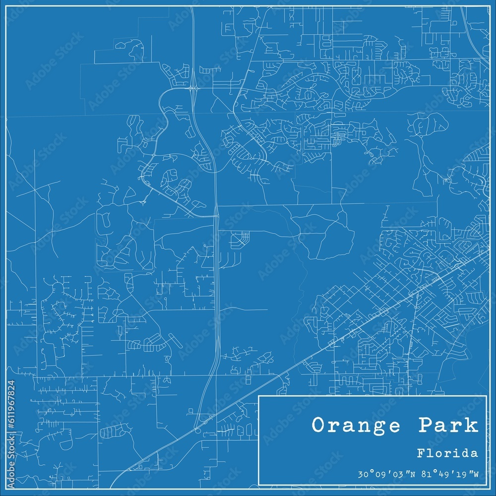Blueprint US city map of Orange Park, Florida.