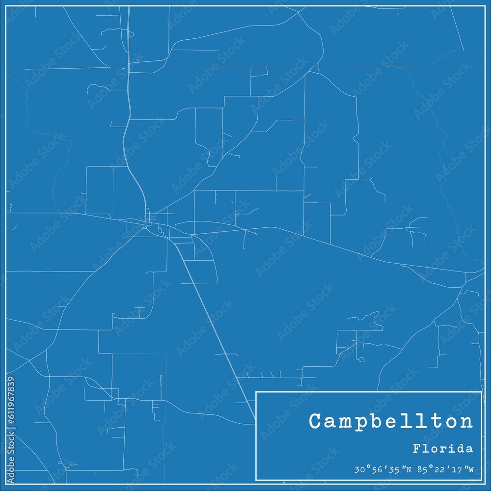 Blueprint US city map of Campbellton, Florida.