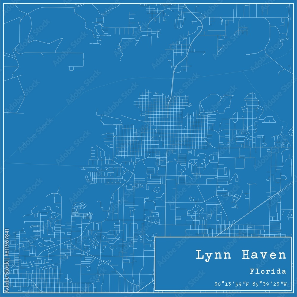 Blueprint US city map of Lynn Haven, Florida.