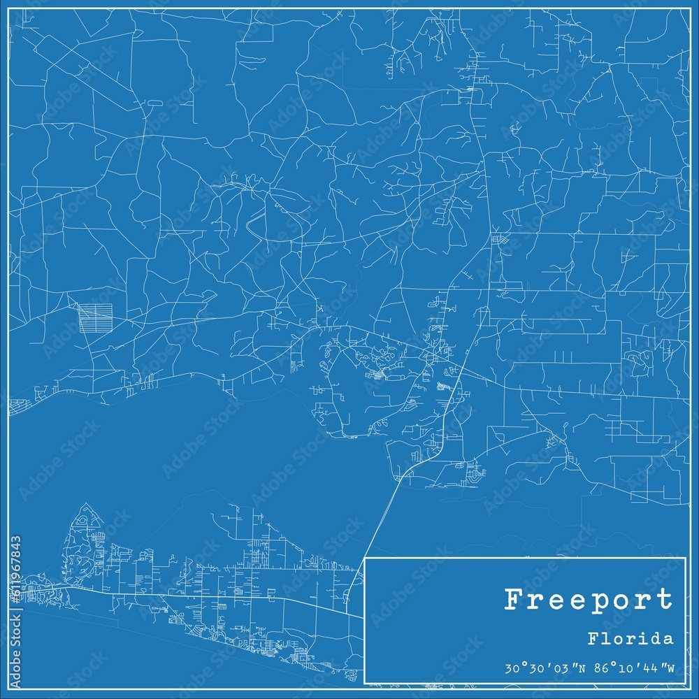 Blueprint US city map of Freeport, Florida.