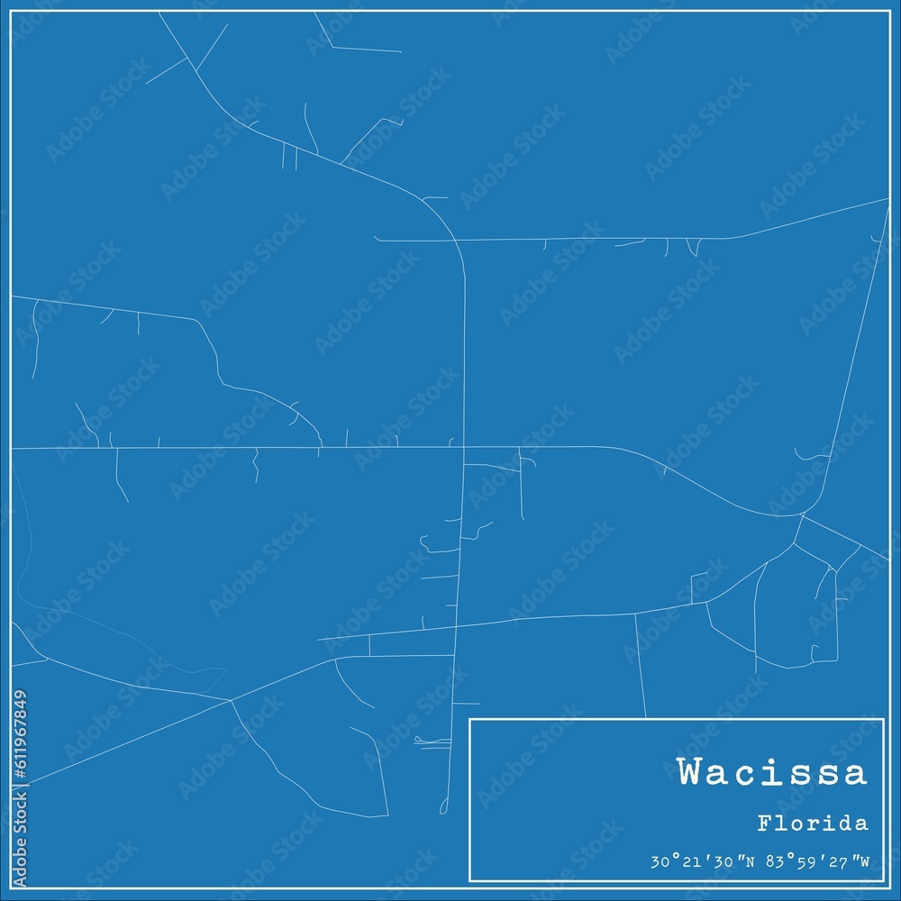 Blueprint US city map of Wacissa, Florida.