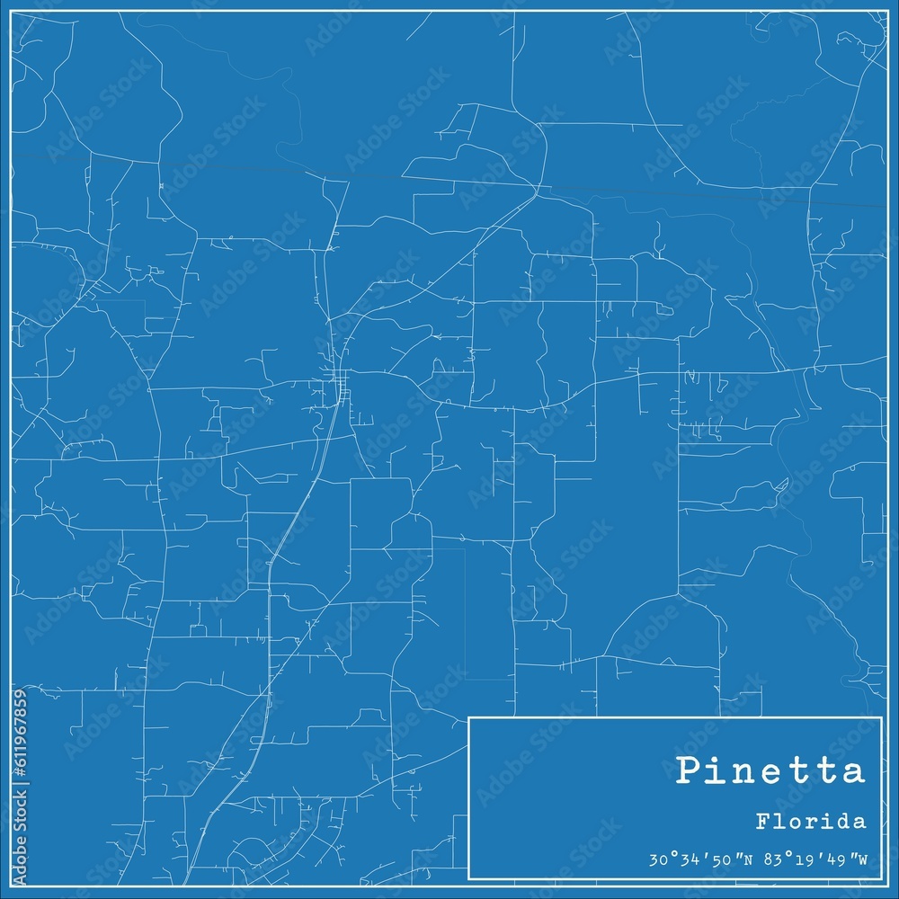 Blueprint US city map of Pinetta, Florida.