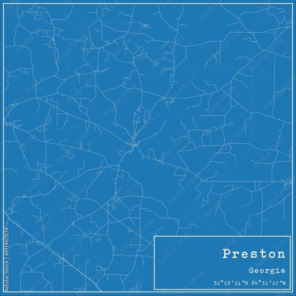 Blueprint US city map of Preston, Georgia.