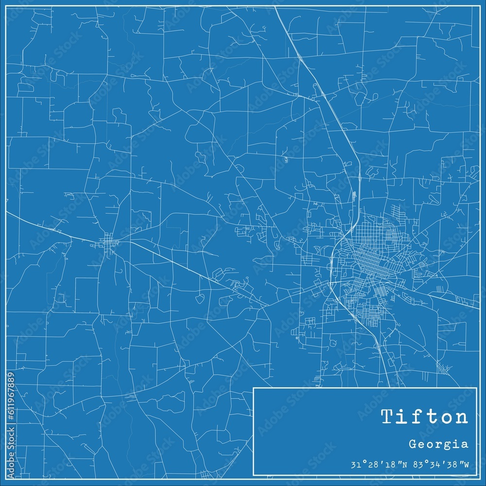 Blueprint US city map of Tifton, Georgia. Blueprint US city map of Tifton, Georgia.