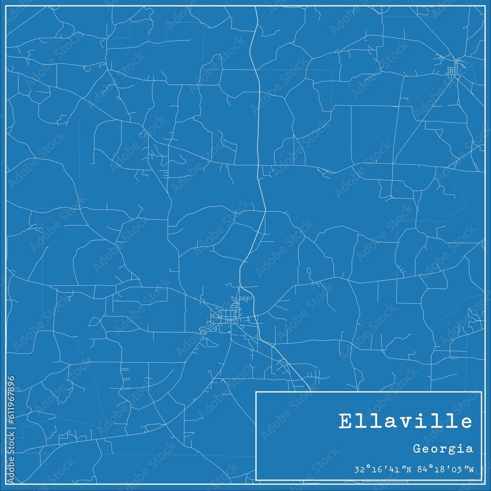 Blueprint US city map of Ellaville, Georgia.