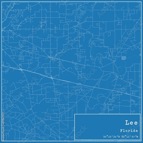 Blueprint US city map of Lee, Florida.