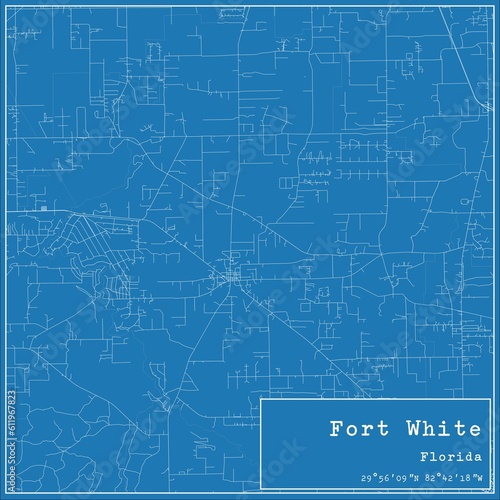 Blueprint US city map of Fort White, Florida.