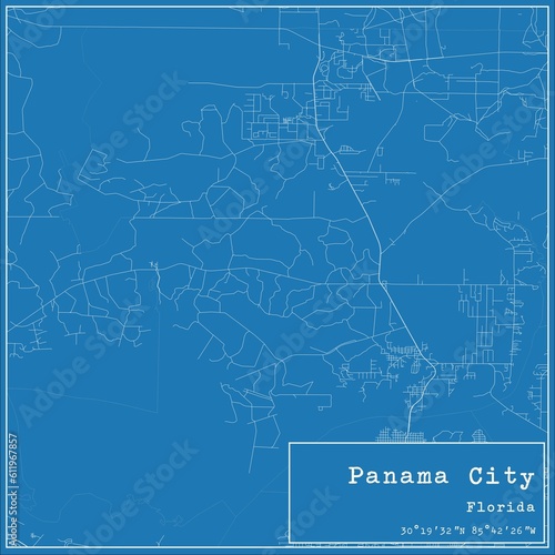 Blueprint US city map of Panama City, Florida. photo