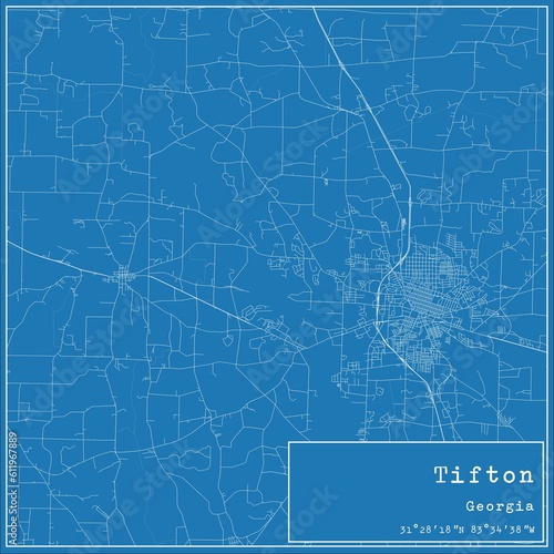Blueprint US city map of Tifton  Georgia.
