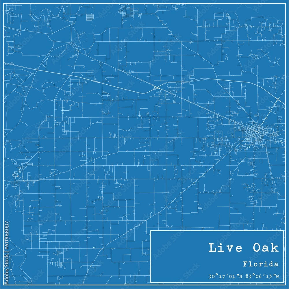 Blueprint US city map of Live Oak, Florida. Blueprint US city map of Live Oak, Florida.