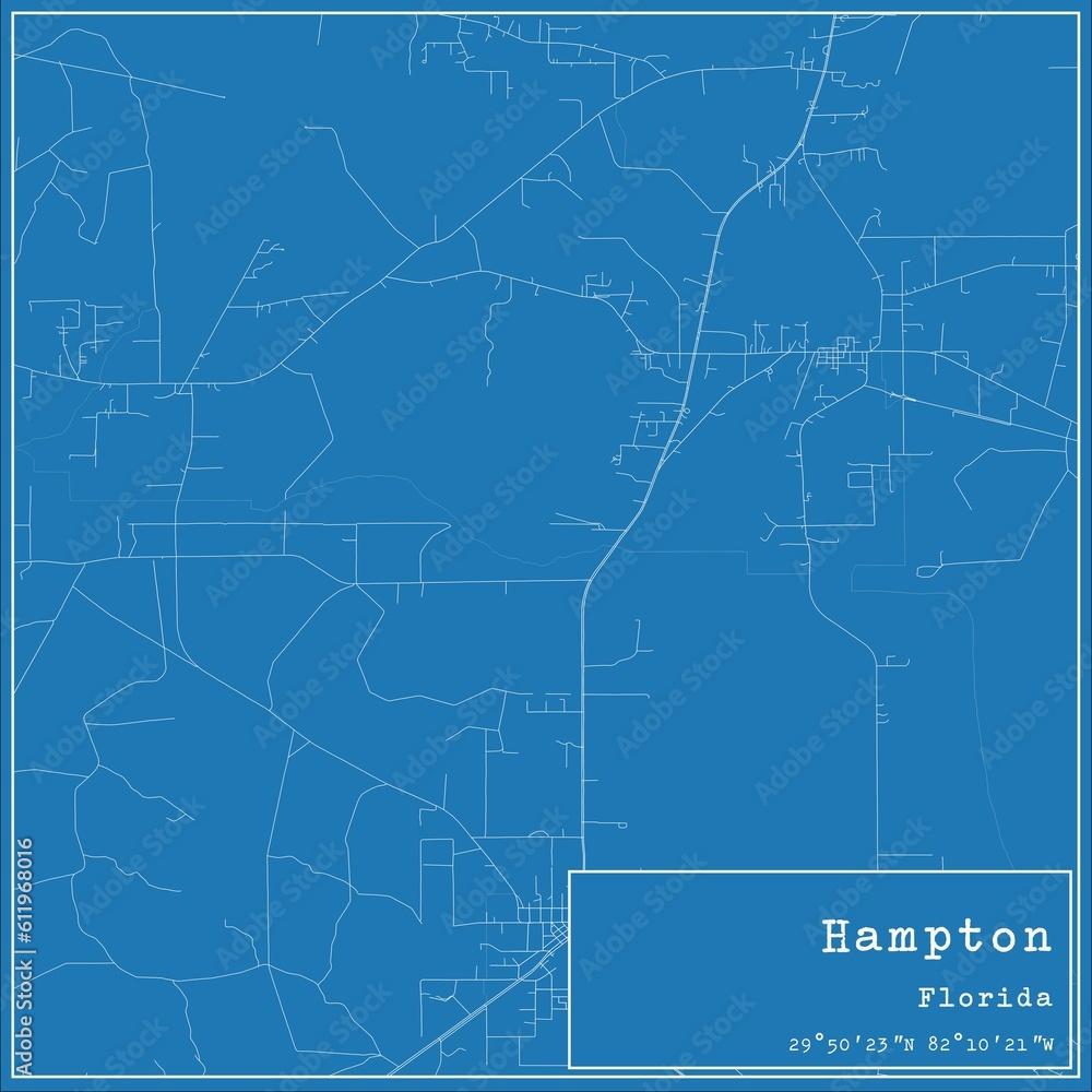 Blueprint US city map of Hampton, Florida.