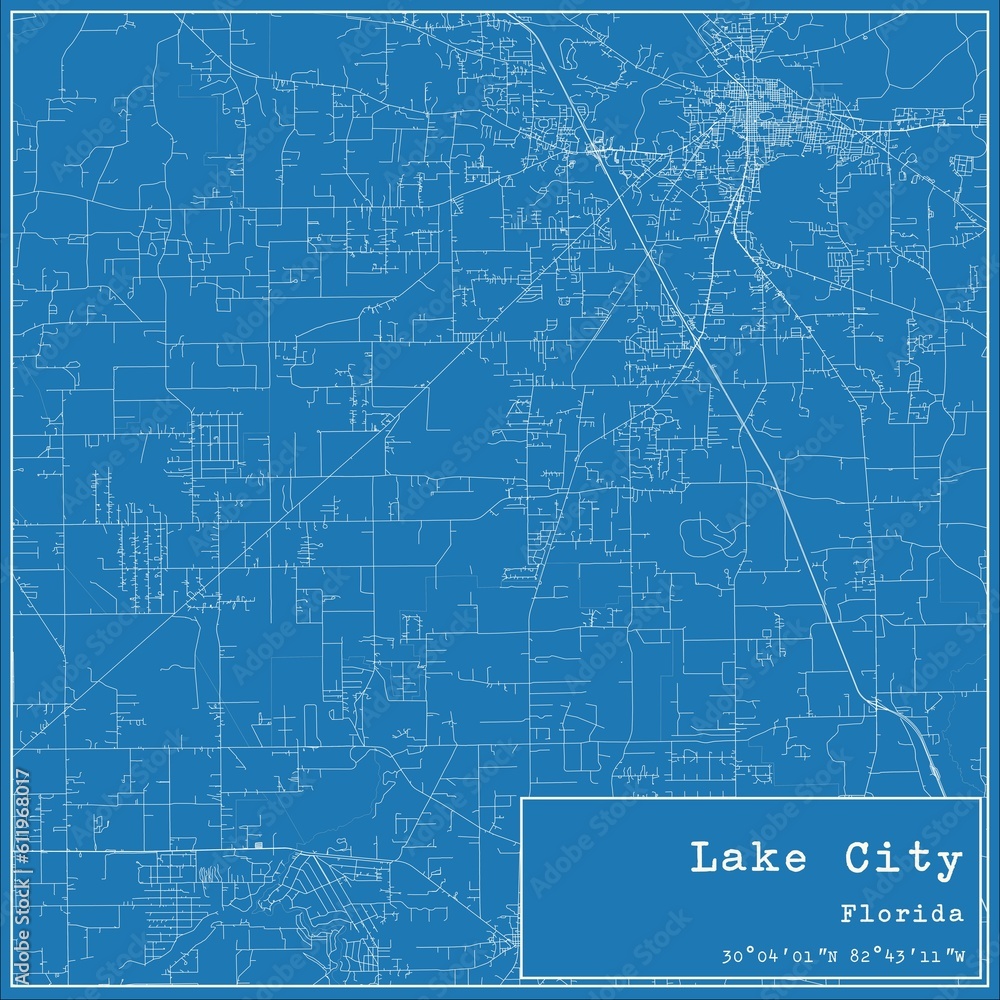 Blueprint US city map of Lake City, Florida. Blueprint US city map of Lake City, Florida.