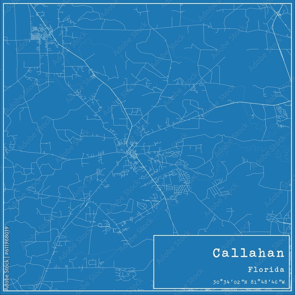 Blueprint US city map of Callahan, Florida.