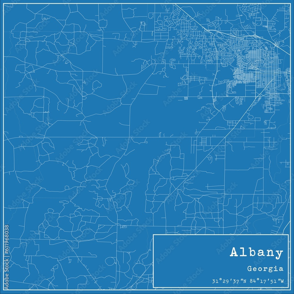 Blueprint US city map of Albany, Georgia.