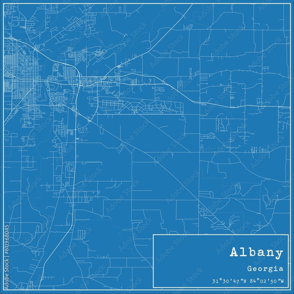 Blueprint US city map of Albany, Georgia.