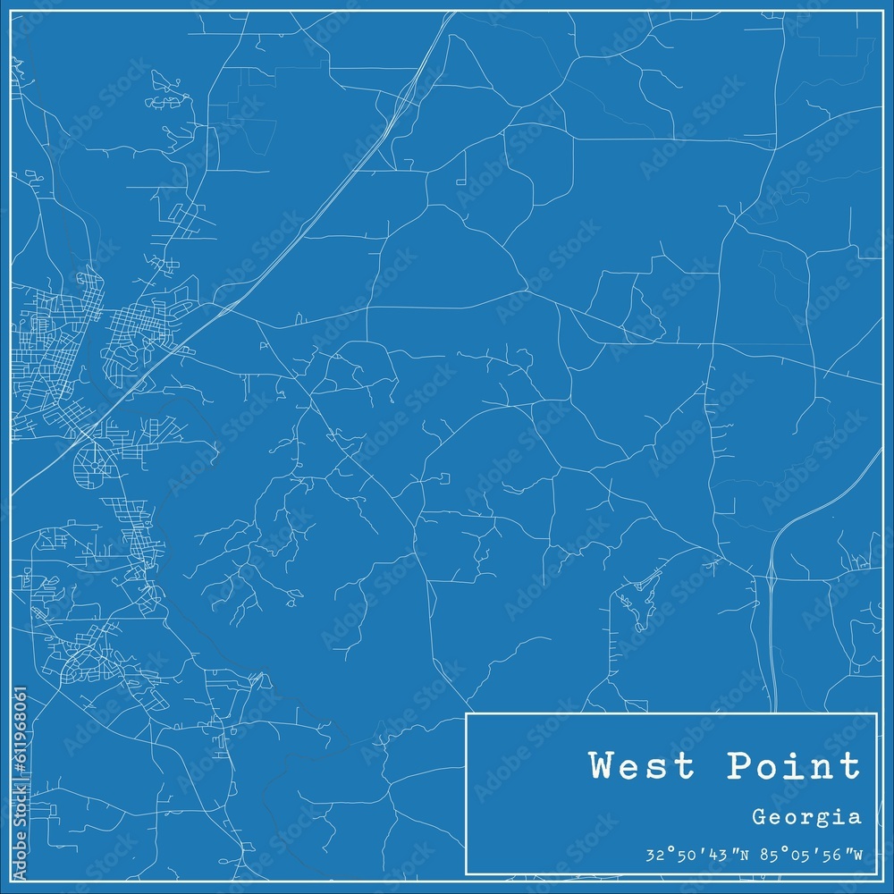 Blueprint US city map of West Point, Georgia.