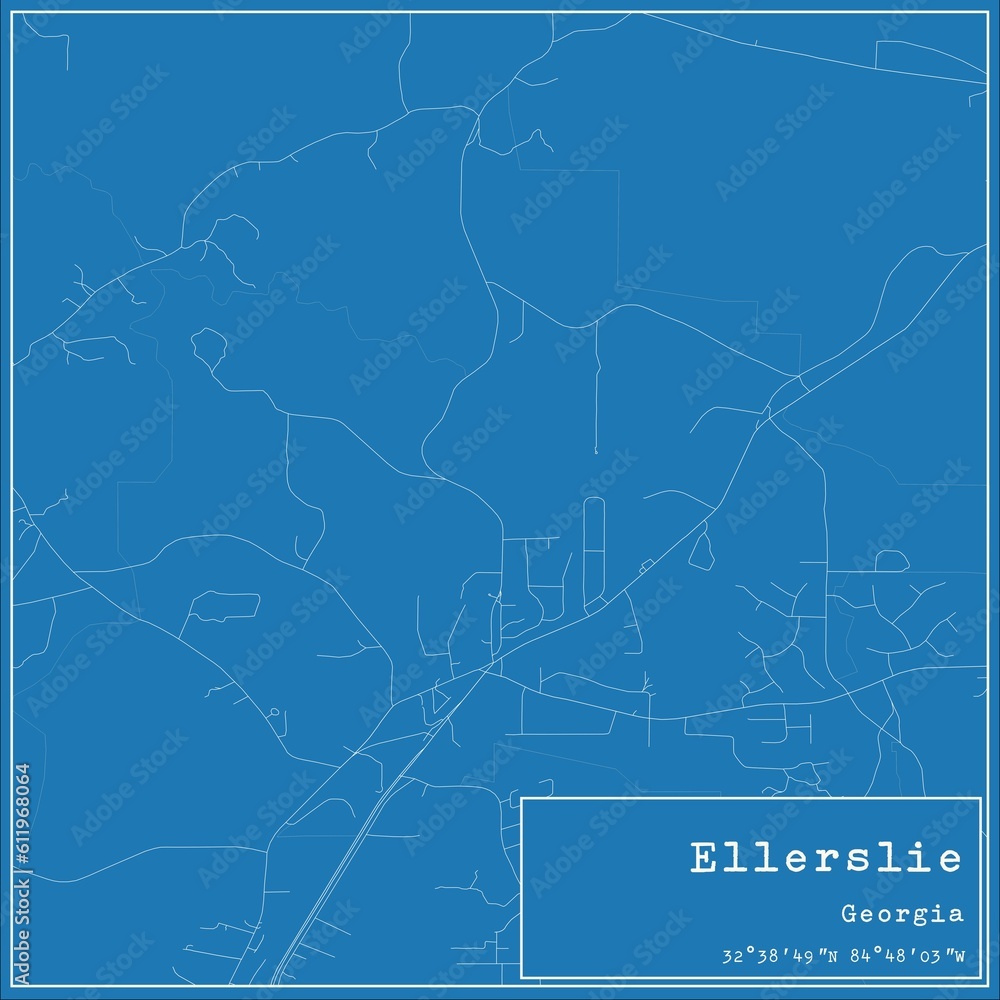 Blueprint US city map of Ellerslie, Georgia.
