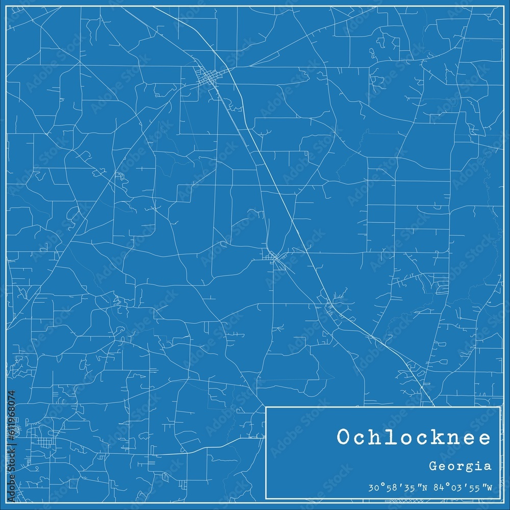 Blueprint US city map of Ochlocknee, Georgia.