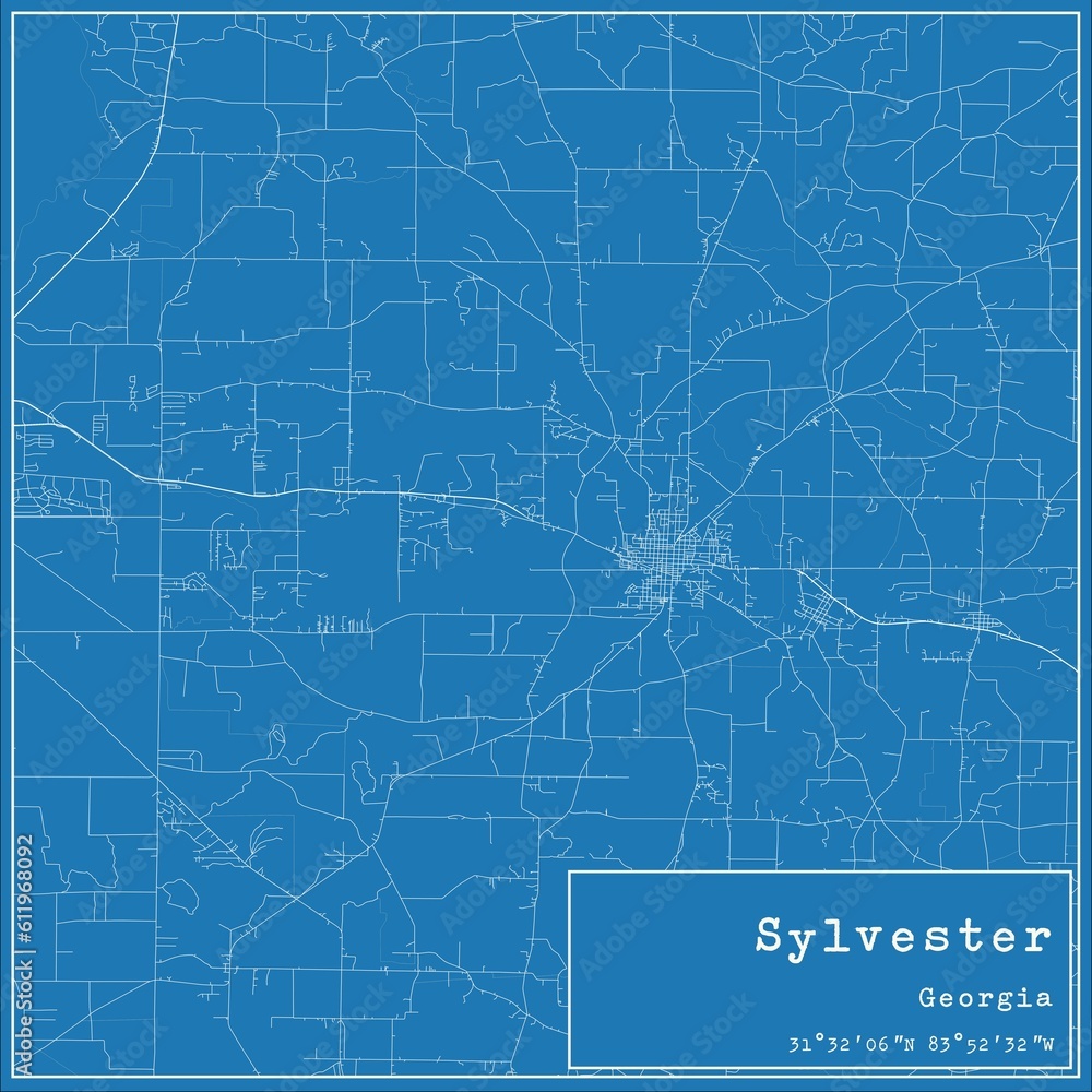 Blueprint US city map of Sylvester, Georgia.