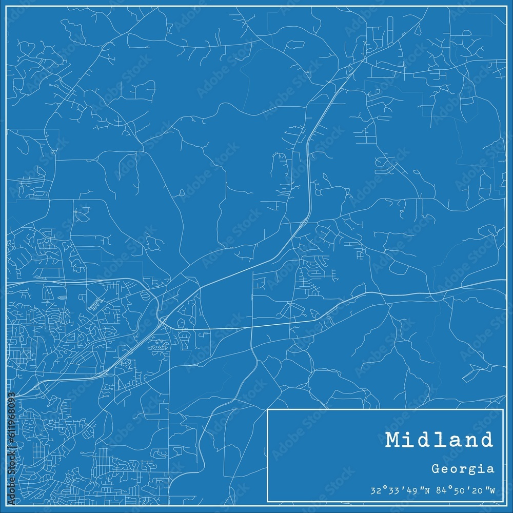 Fototapeta premium Blueprint US city map of Midland, Georgia.