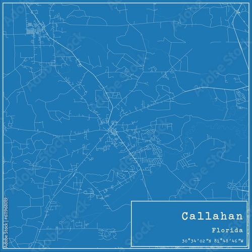 Blueprint US city map of Callahan, Florida.