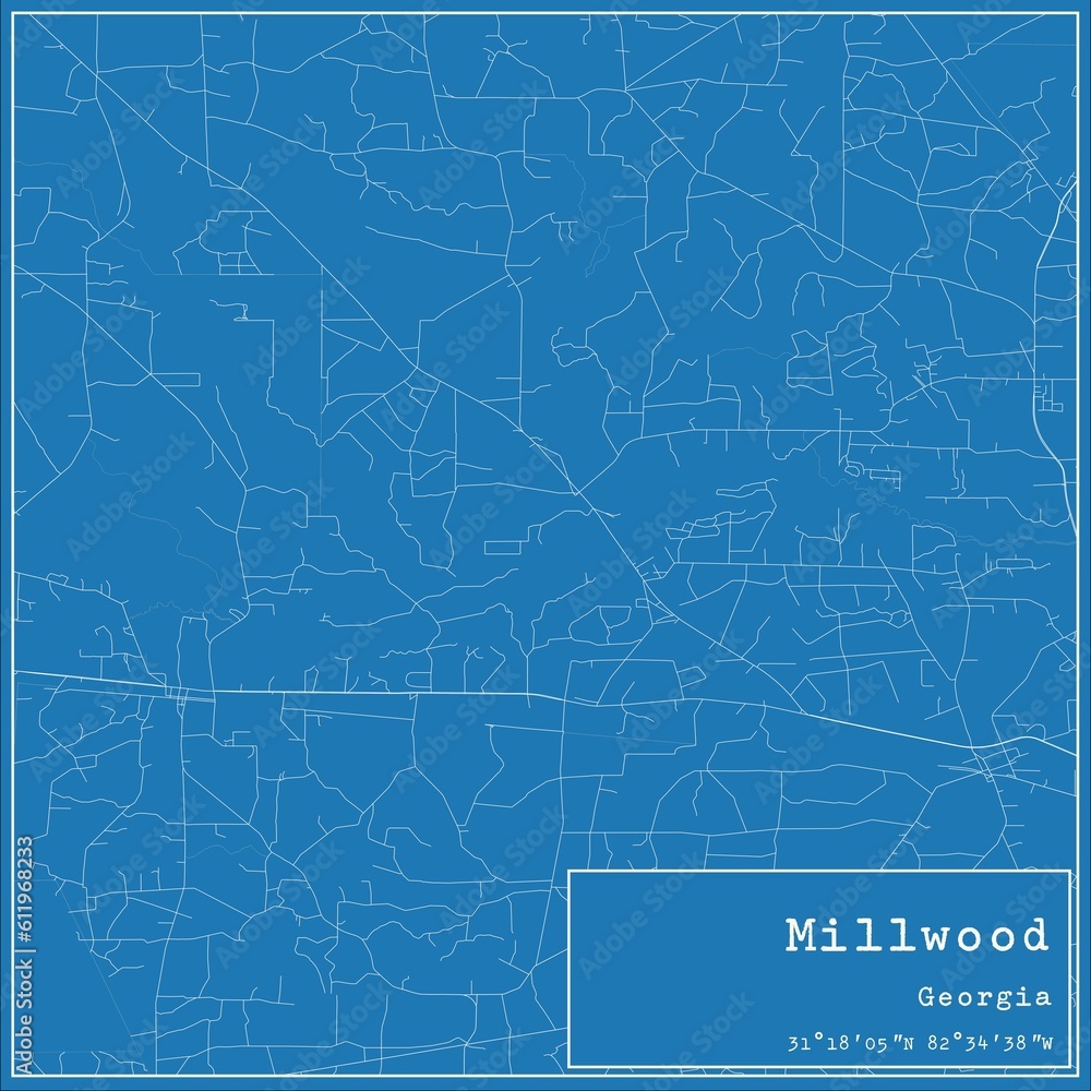 Fototapeta premium Blueprint US city map of Millwood, Georgia.