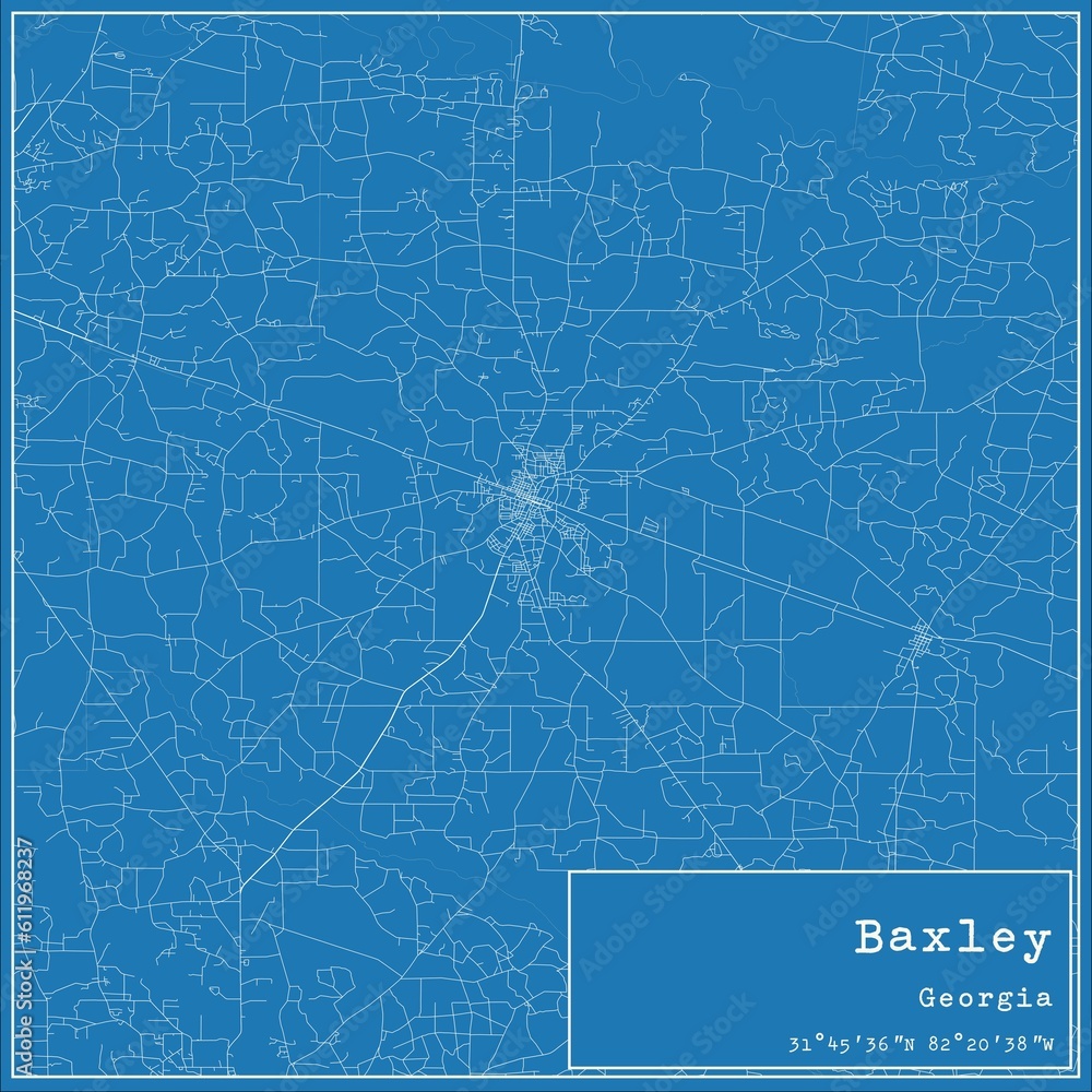 Blueprint US city map of Baxley, Georgia.