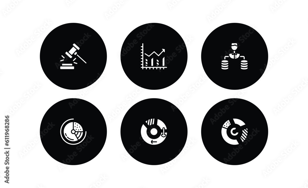 set of business and analytics filled icons. flat filled icons included