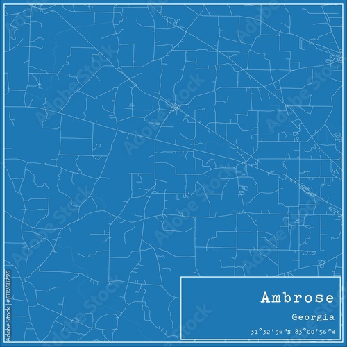 Blueprint US city map of Ambrose, Georgia.