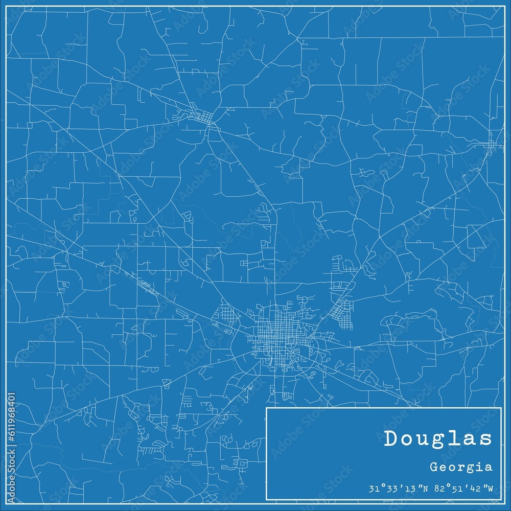 Blueprint US city map of Douglas, Georgia.