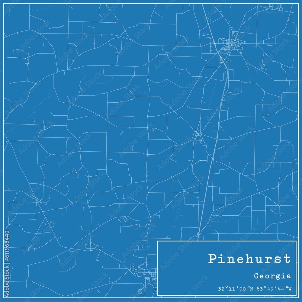 Blueprint US city map of Pinehurst, Georgia.