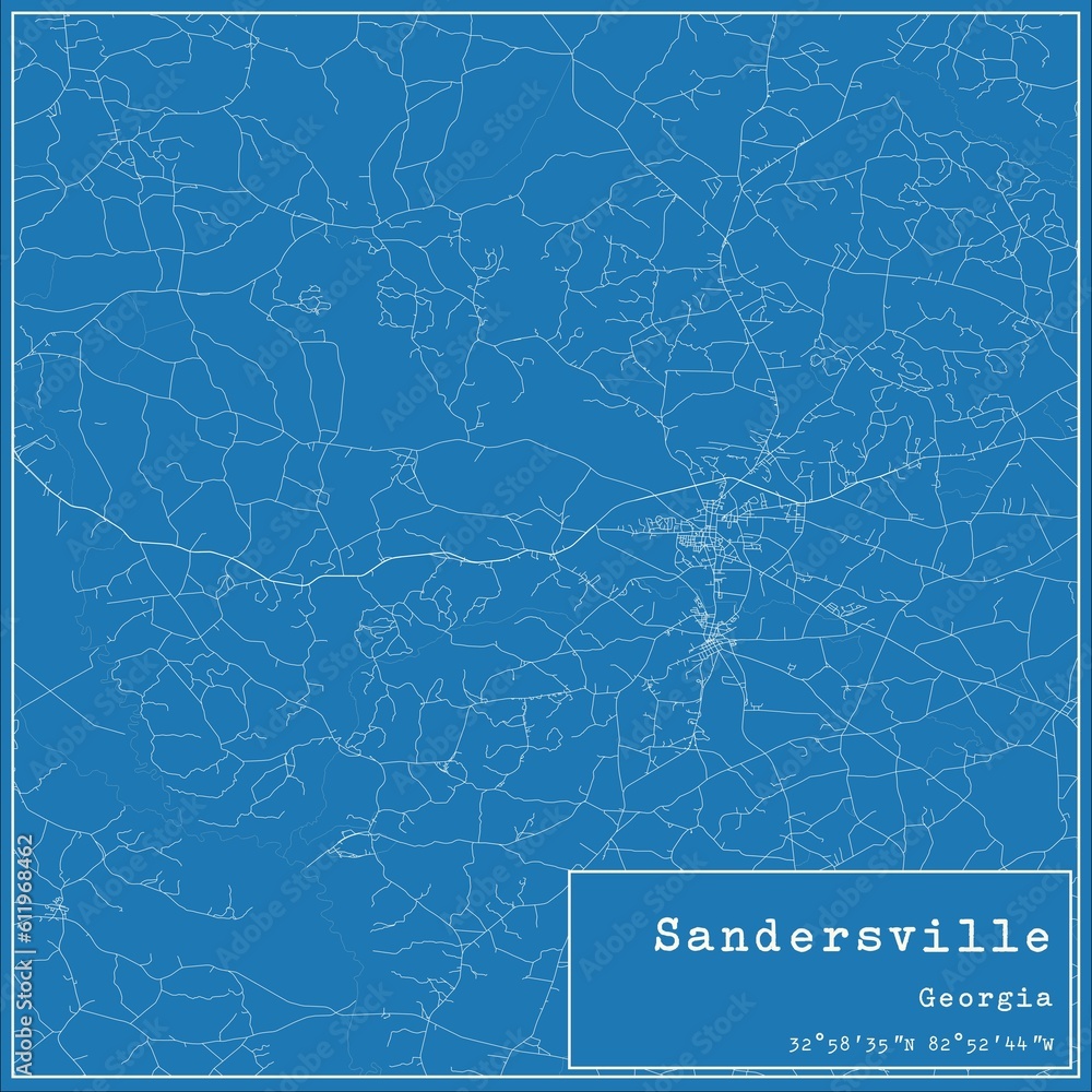Blueprint US city map of Sandersville, Georgia.