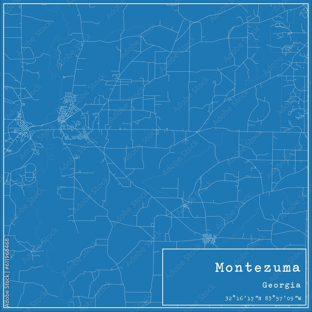 Blueprint US city map of Montezuma, Georgia.