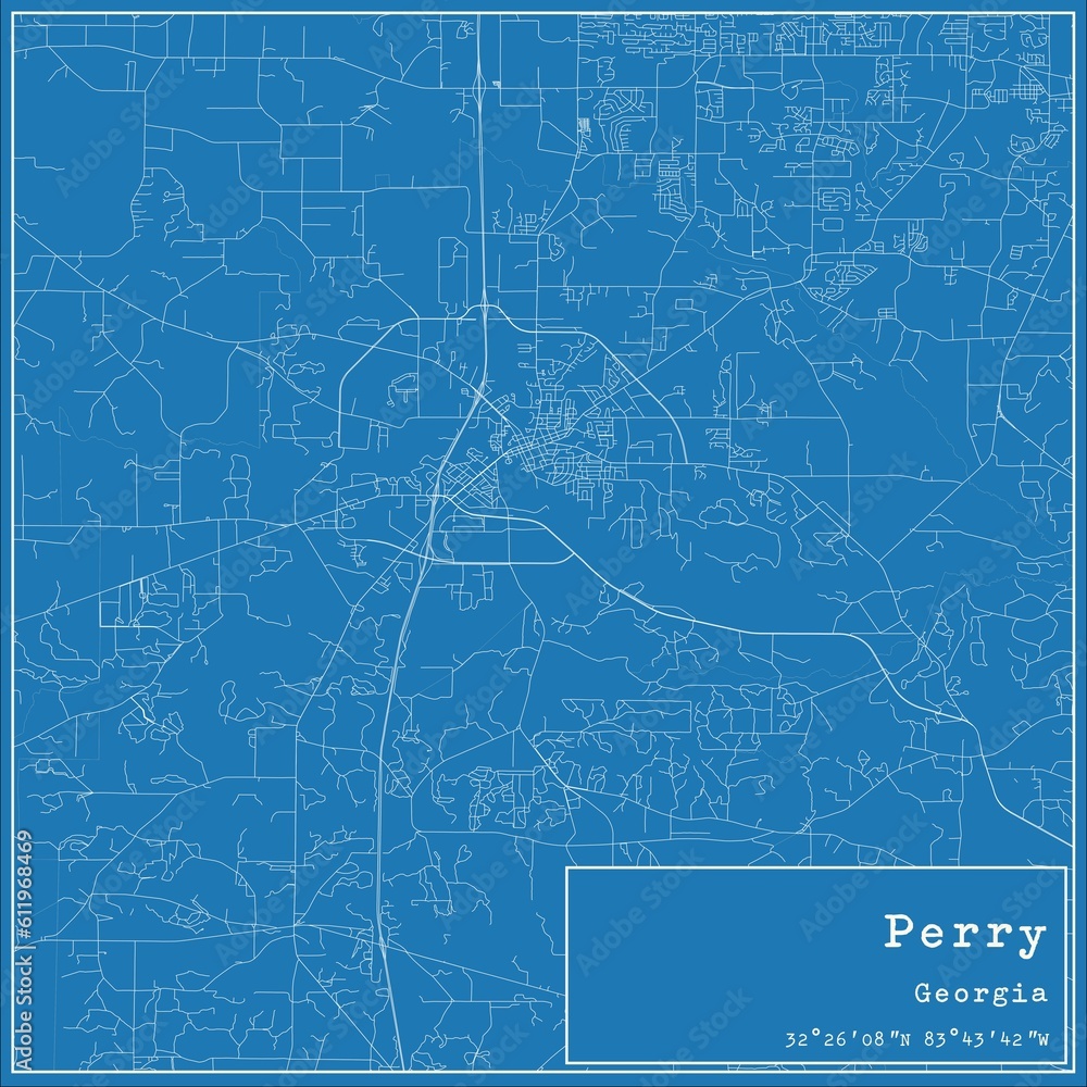 Blueprint US city map of Perry, Georgia.