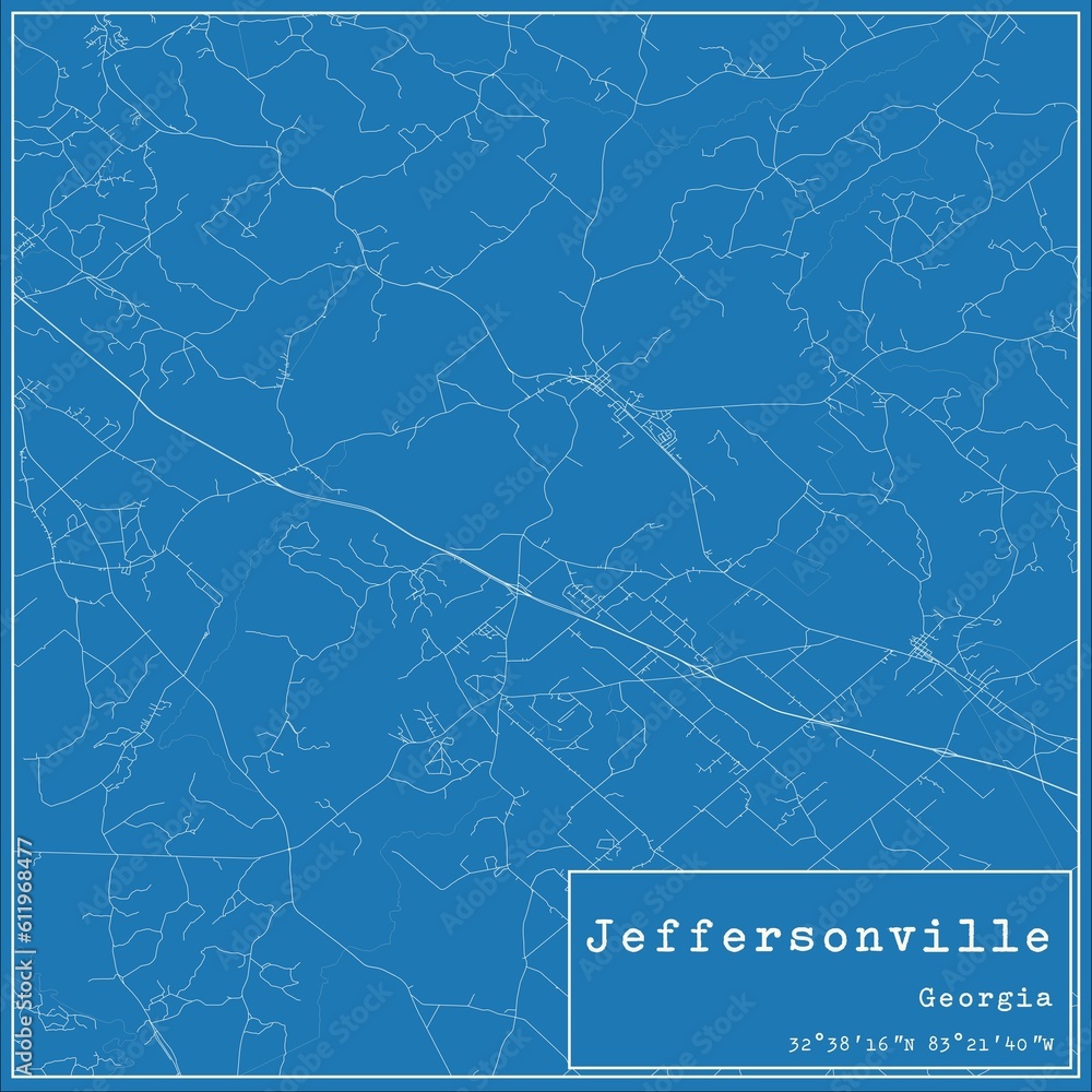 Blueprint US city map of Jeffersonville, Georgia.