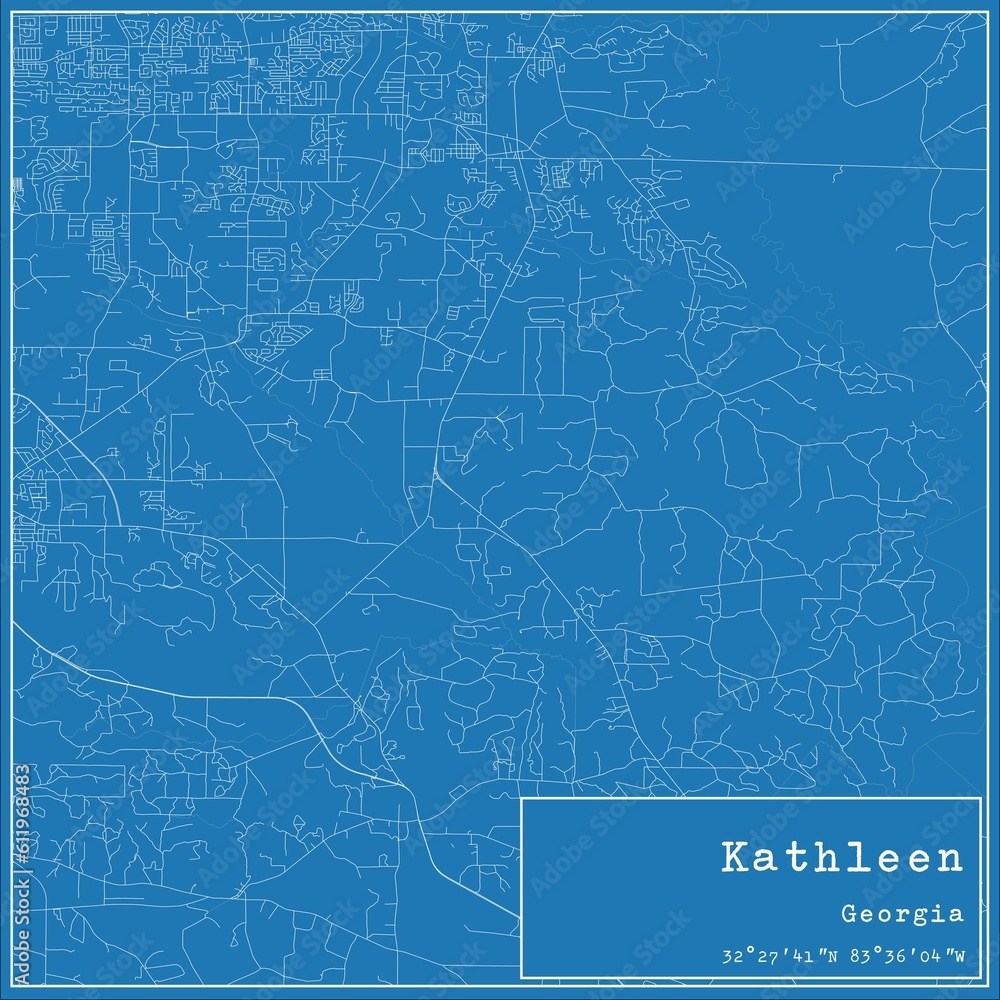 Blueprint US city map of Kathleen, Georgia.