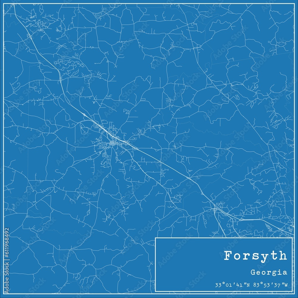 Blueprint US city map of Forsyth, Georgia.