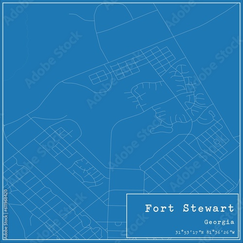 Blueprint US city map of Fort Stewart, Georgia.