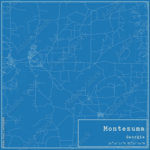 Blueprint US city map of Montezuma, Georgia.