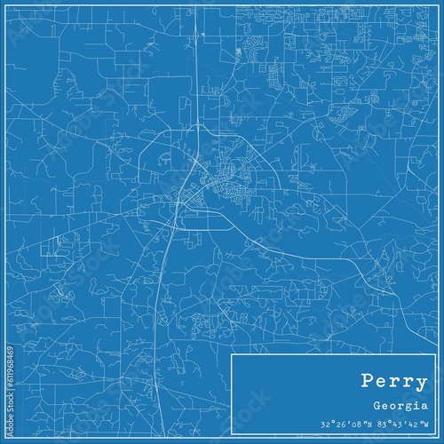 Blueprint US city map of Perry, Georgia.