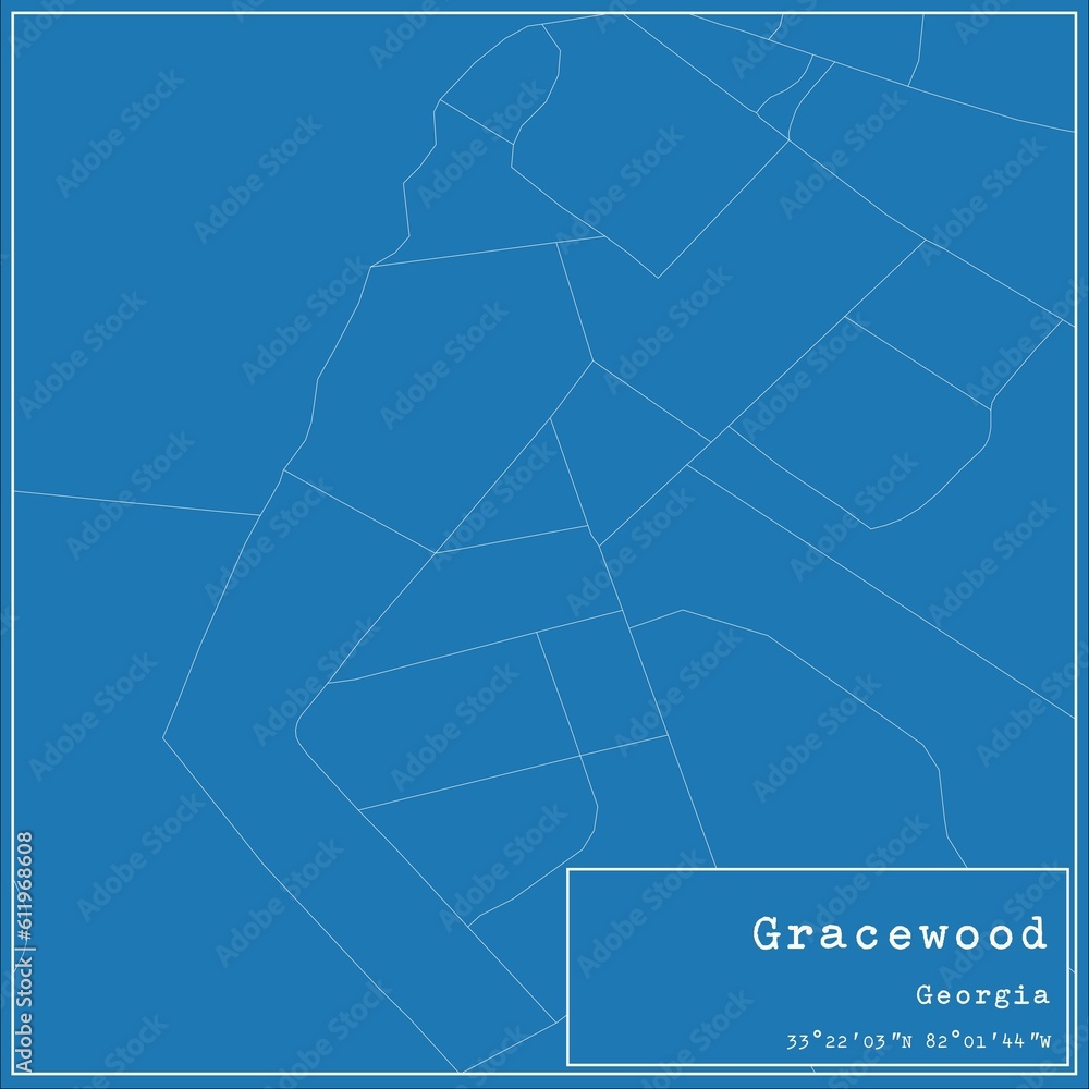 Blueprint US city map of Gracewood, Georgia.