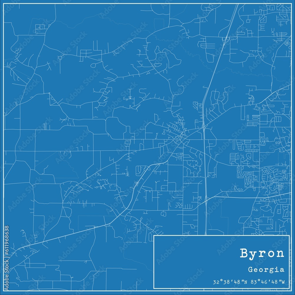 Fototapeta premium Blueprint US city map of Byron, Georgia.
