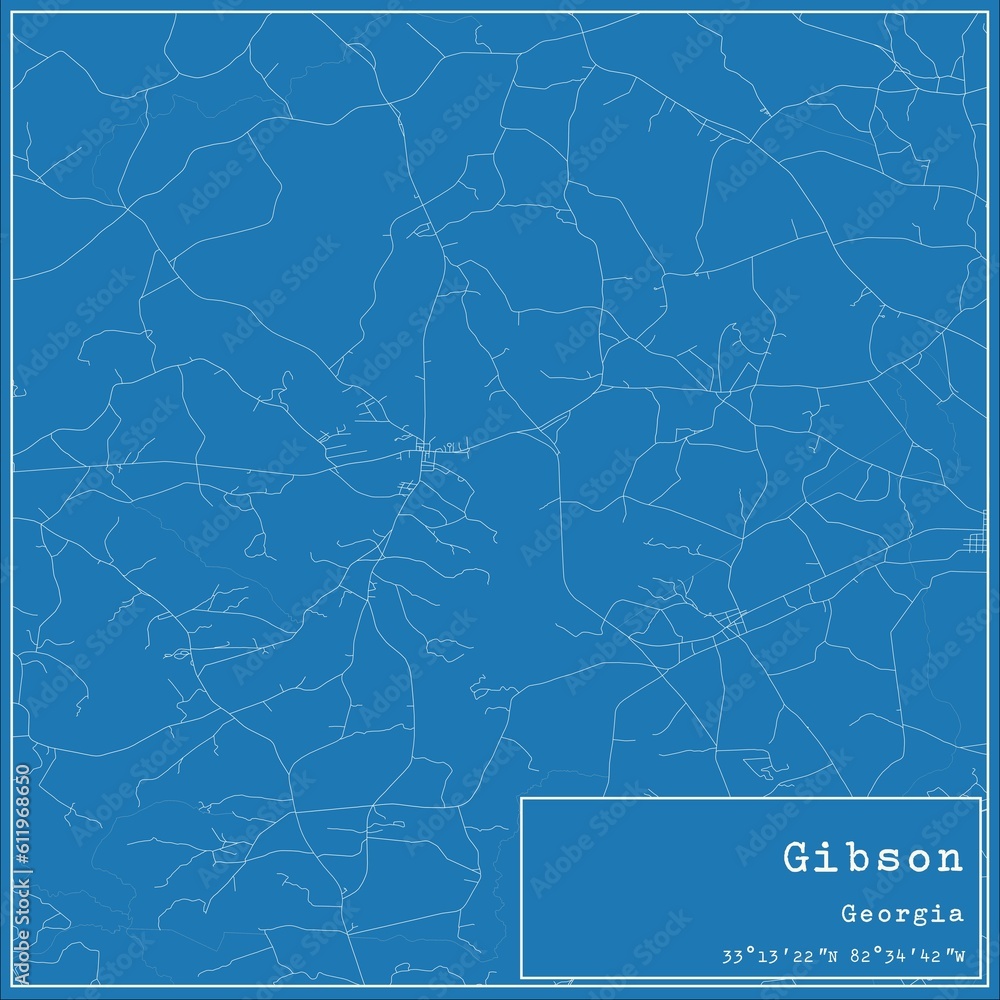 Blueprint US city map of Gibson, Georgia.
