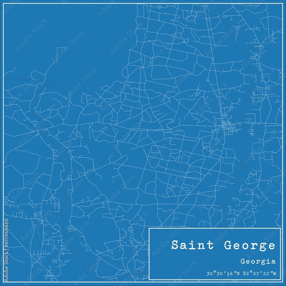 Blueprint US city map of Saint George, Georgia.