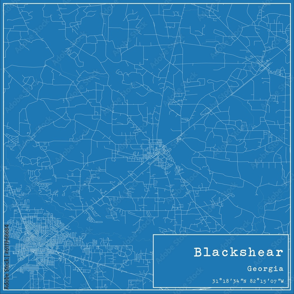 Blueprint US city map of Blackshear, Georgia.