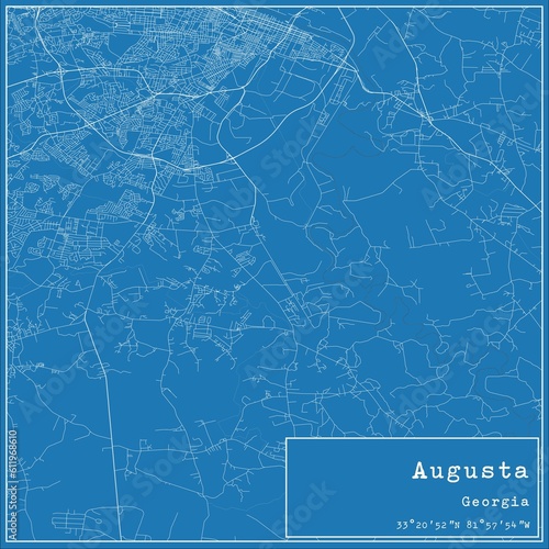Blueprint US city map of Augusta, Georgia.
